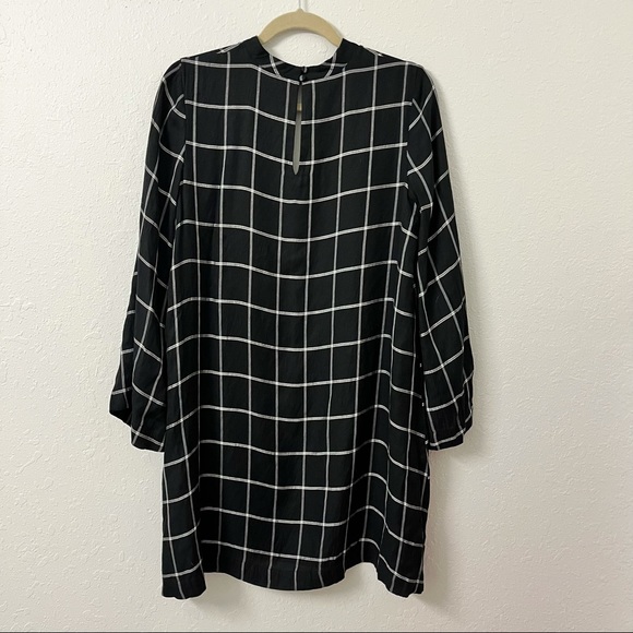 LOFT windowpane black white flare long sleeve shift dress mod 60s, size medium - Picture 3 of 8